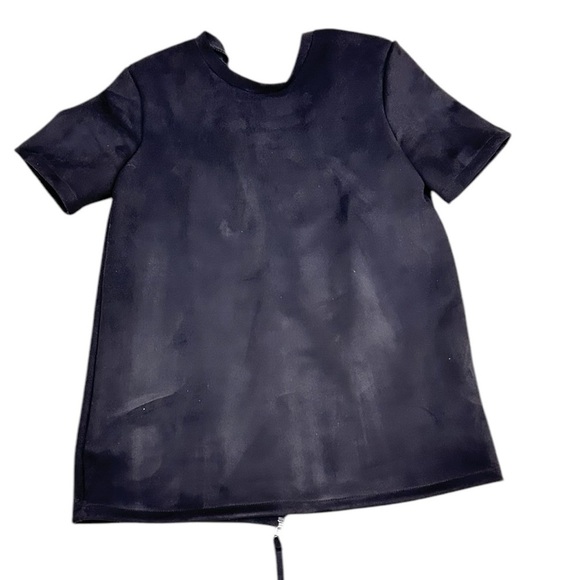 Zara black faux suede back exposed zipper with pull tab short sleeve top small - Picture 3 of 11